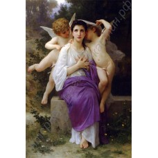Портрет девы с ангелами, выполненный маслом на холсте